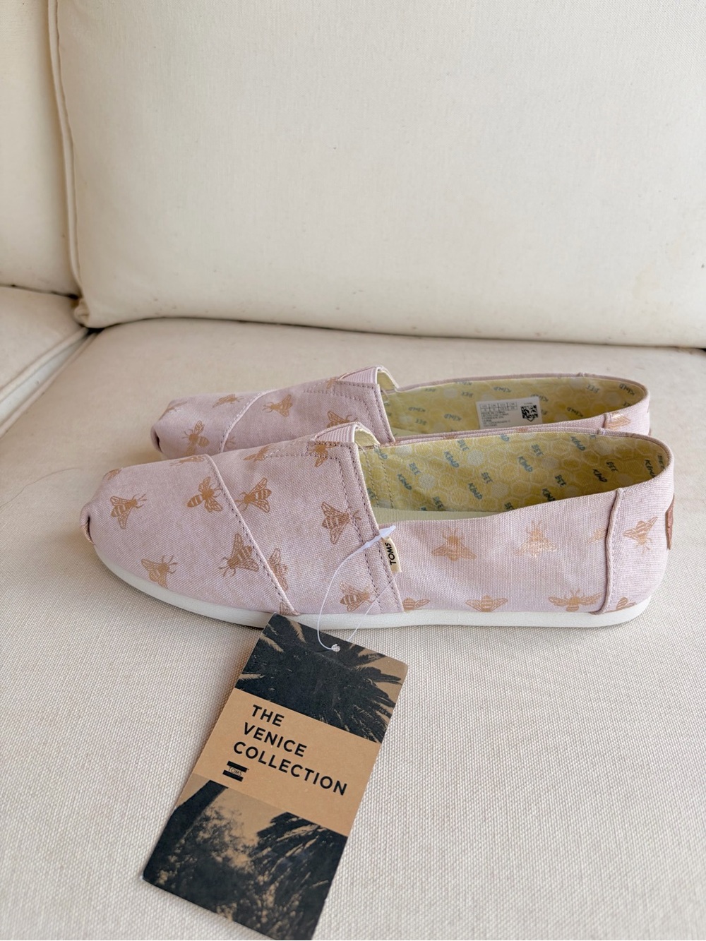 TOMS Venice Collection Women's Pink Bee-Print Slip-On Shoes